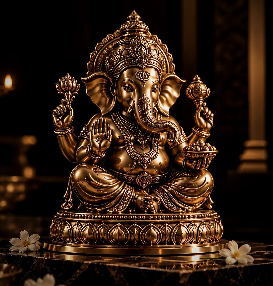 Brass Ganesha idol with fine hand-carved detail